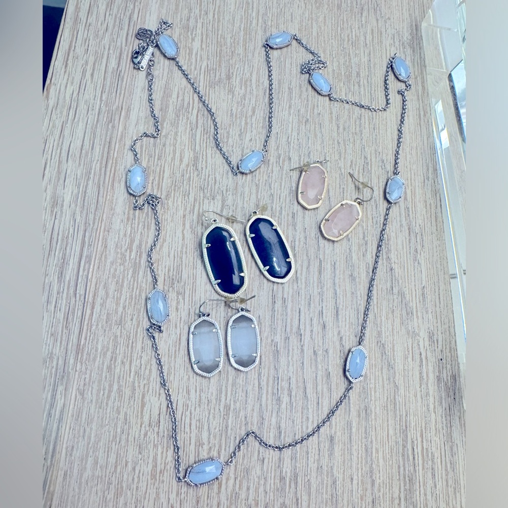 Kendra Scott Long Necklace and 3 pairs of earrings!